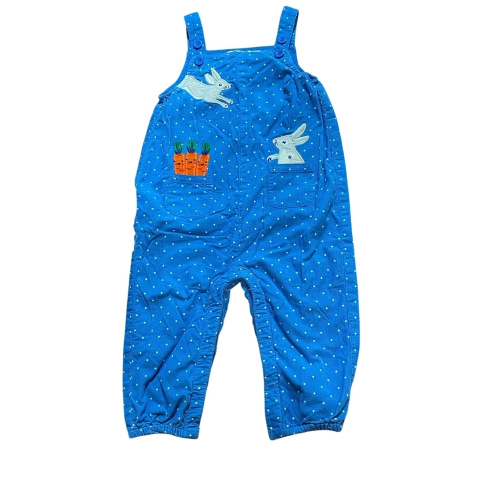 Baby Boden Blue White Polka Dot Bunny Overalls 18-24 Months Easter Corduroy